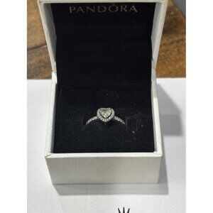 Authentic PANDORA 925 Pave Sparkle Elevated Heart Ring  Size 6 Or 52 198421C01